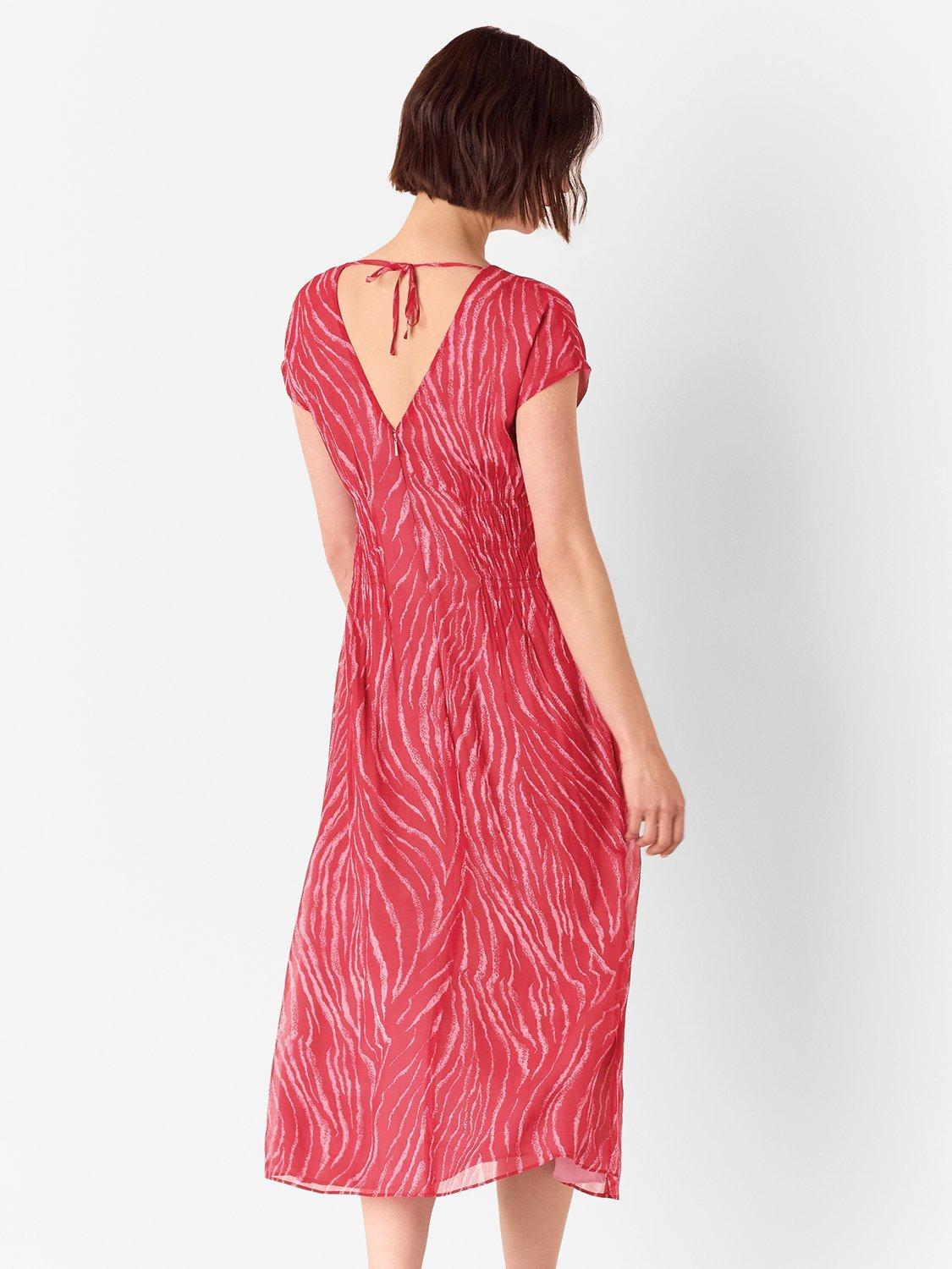 Product image 3 of 5, which shows Whistles Zebra Texture Midi Dress, Red/Multi, 6
