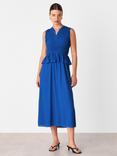 Whistles Shirred V-Neck Midi Dress, Dark Blue