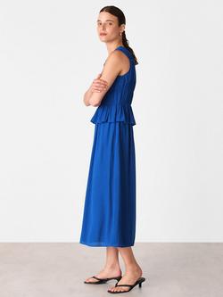 Whistles Shirred V-Neck Midi Dress, Dark Blue - view 2, Dark Blue