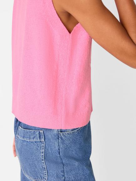 Whistles Boucle Texture Sleeveless Cardigan - view 2, Mid Pink