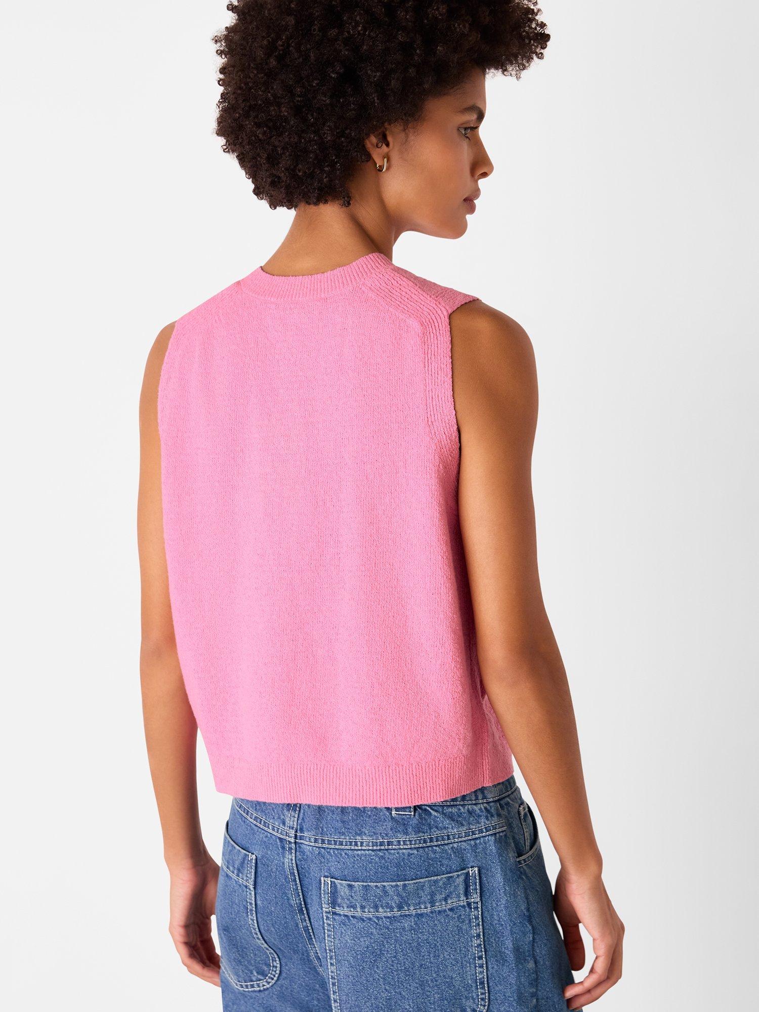 Product image 3 of 5, which shows Whistles Boucle Texture Sleeveless Cardigan, Mid Pink, XS
