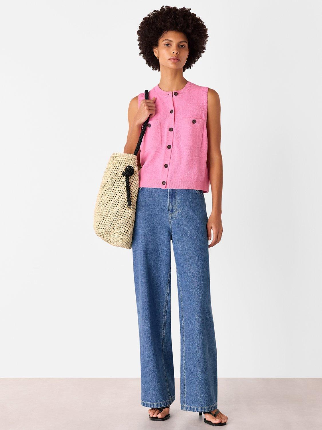 Product image 4 of 5, which shows Whistles Boucle Texture Sleeveless Cardigan, Mid Pink, XS