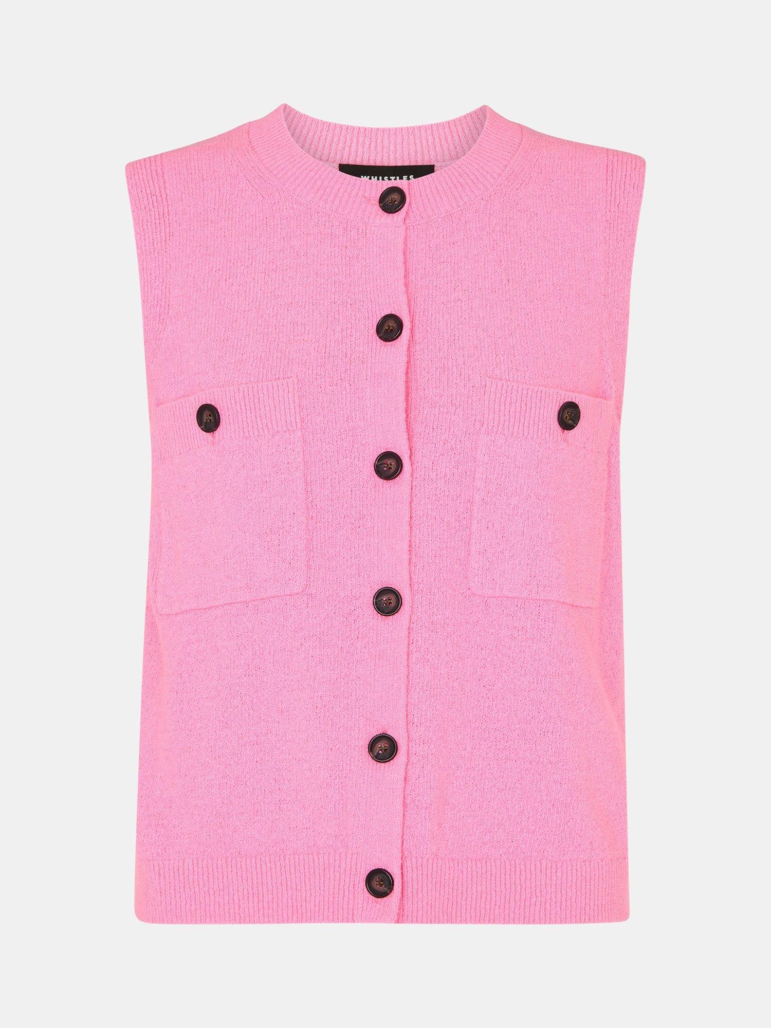 Product image 5 of 5, which shows Whistles Boucle Texture Sleeveless Cardigan, Mid Pink, XS