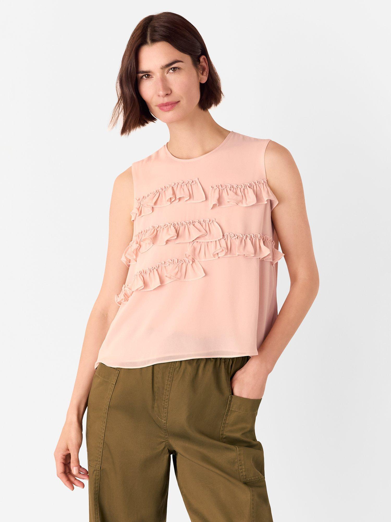 Product image 1 of 5, which shows Whistles Frilled Sleeveless Top, Light Pink, 6