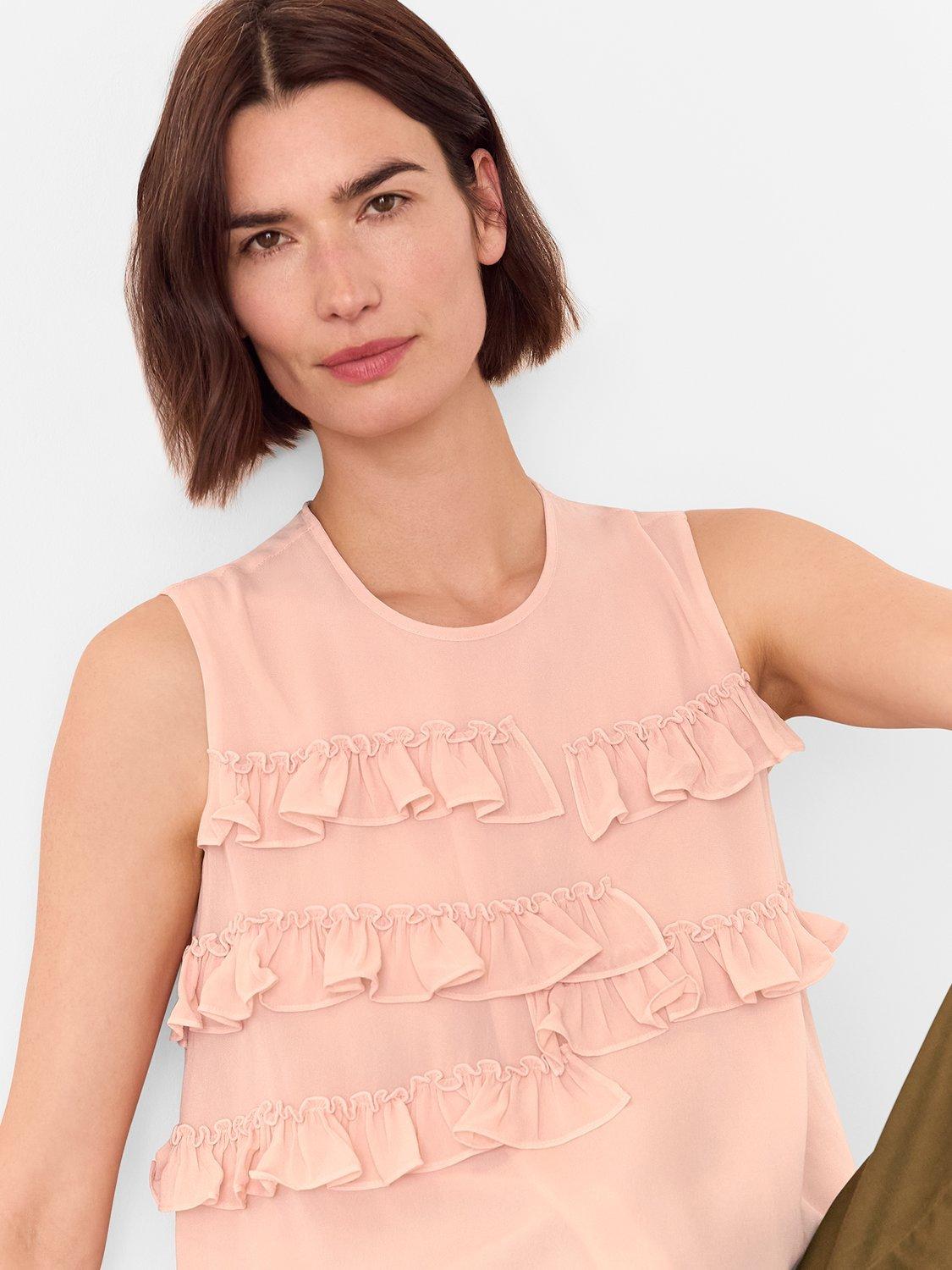 Product image 3 of 5, which shows Whistles Frilled Sleeveless Top, Light Pink, 6