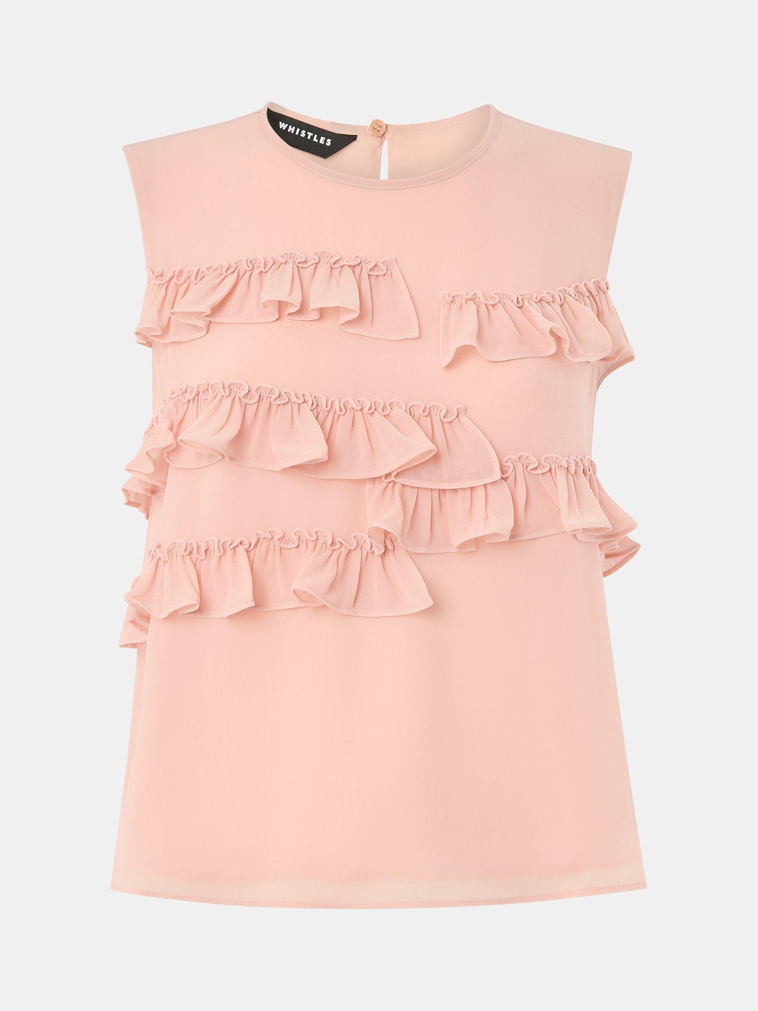 Product image 5 of 5, which shows Whistles Frilled Sleeveless Top, Light Pink, 6