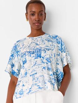 Whistles Rome Print Mixed Blend Blouse, Blue/Multi