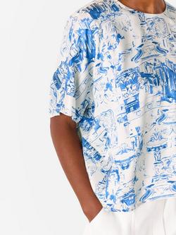 Whistles Rome Print Mixed Blend Blouse - view 2, Blue/Multi