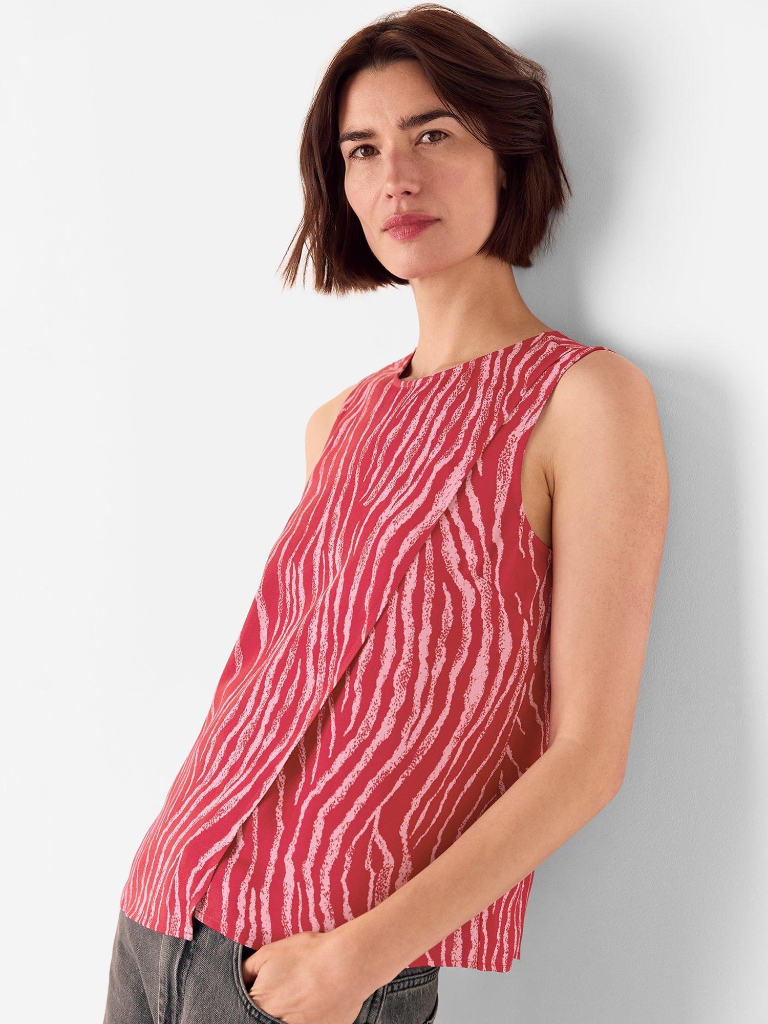Product image 1 of 5, which shows Whistles Zebra Layered Wrap Crepe Tank Top, Red/Multi, 6