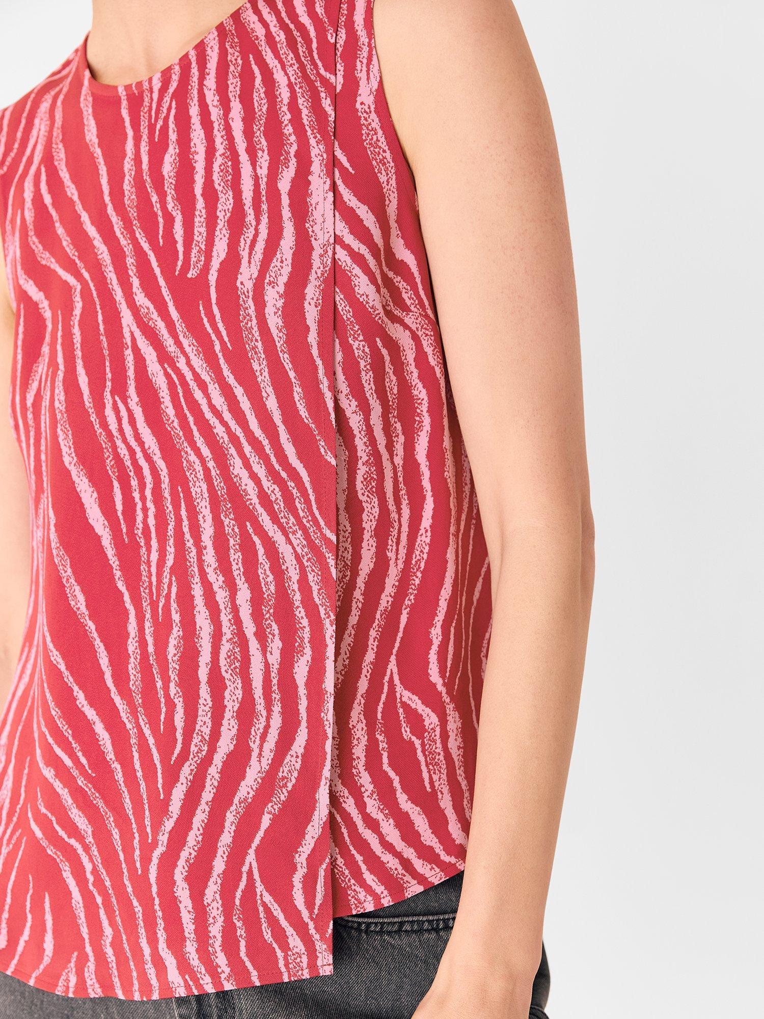 Product image 2 of 5, which shows Whistles Zebra Layered Wrap Crepe Tank Top, Red/Multi, 6