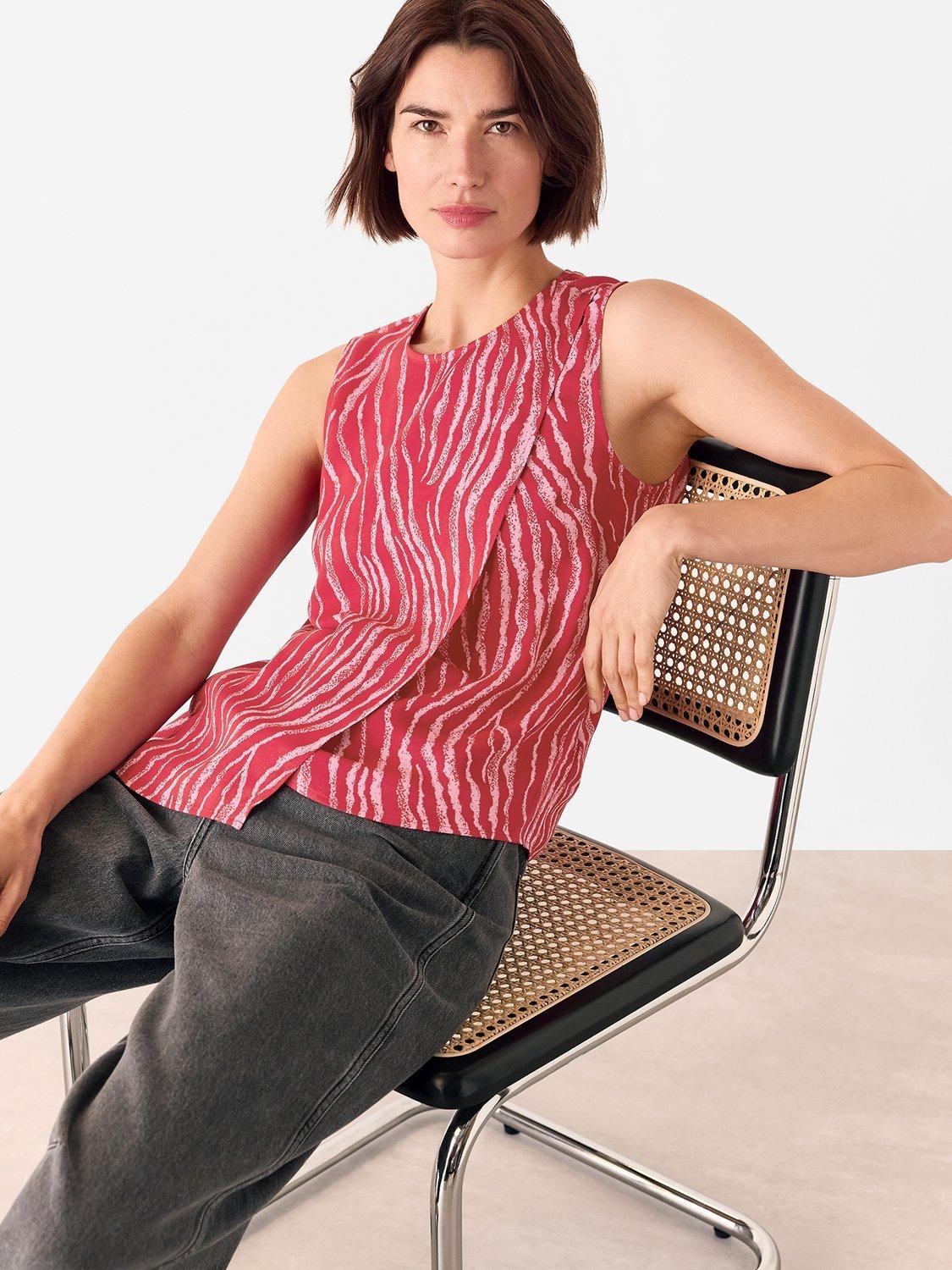 Product image 4 of 5, which shows Whistles Zebra Layered Wrap Crepe Tank Top, Red/Multi, 6