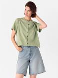 Whistles Round Neck Cotton Button Up T-Shirt
