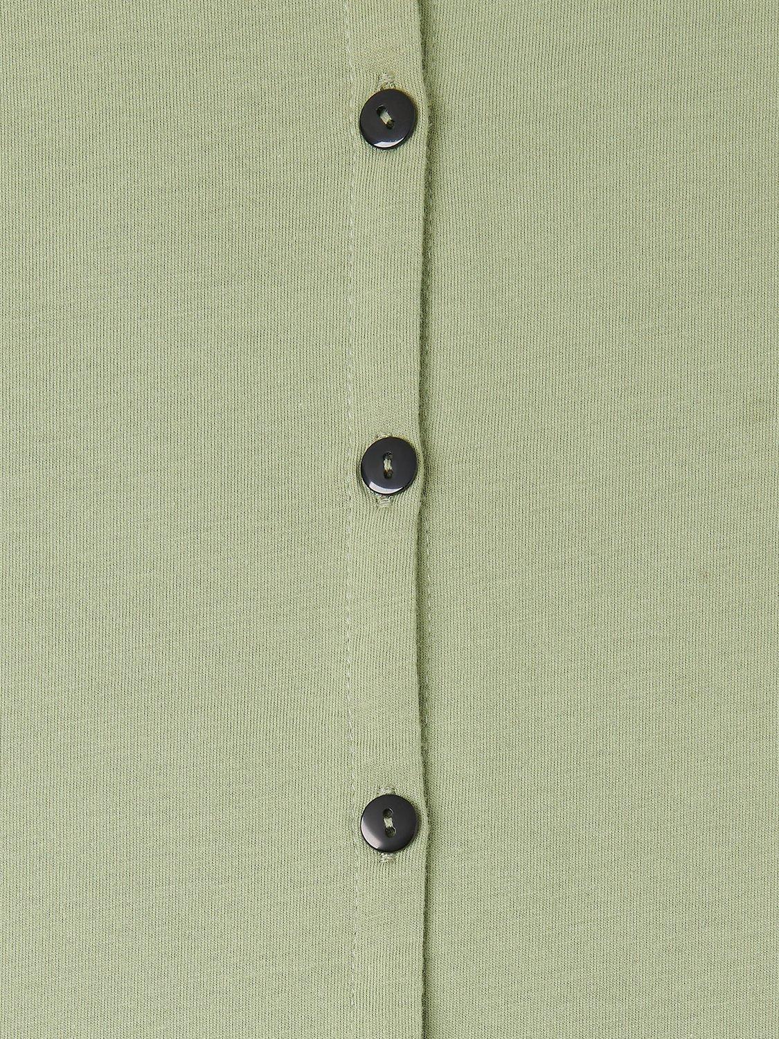 Product image 4 of 5, which shows Whistles Round Neck Cotton Button Up T-Shirt, Sage Green, XS