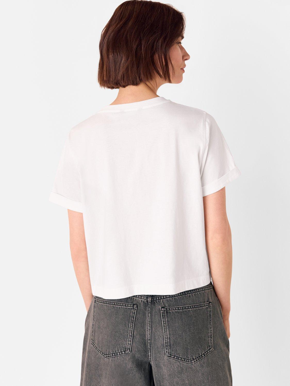 Product image 2 of 5, which shows Whistles Round Neck Cotton Button Up T-Shirt, White, XS
