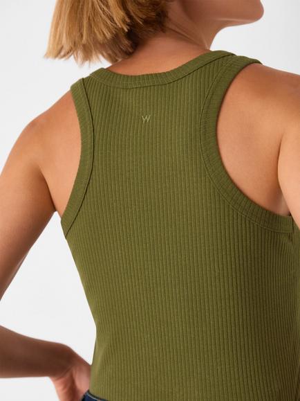 Whistles Ultimate Rib Scoop Neck Sleeveless Top - view 2, Khaki