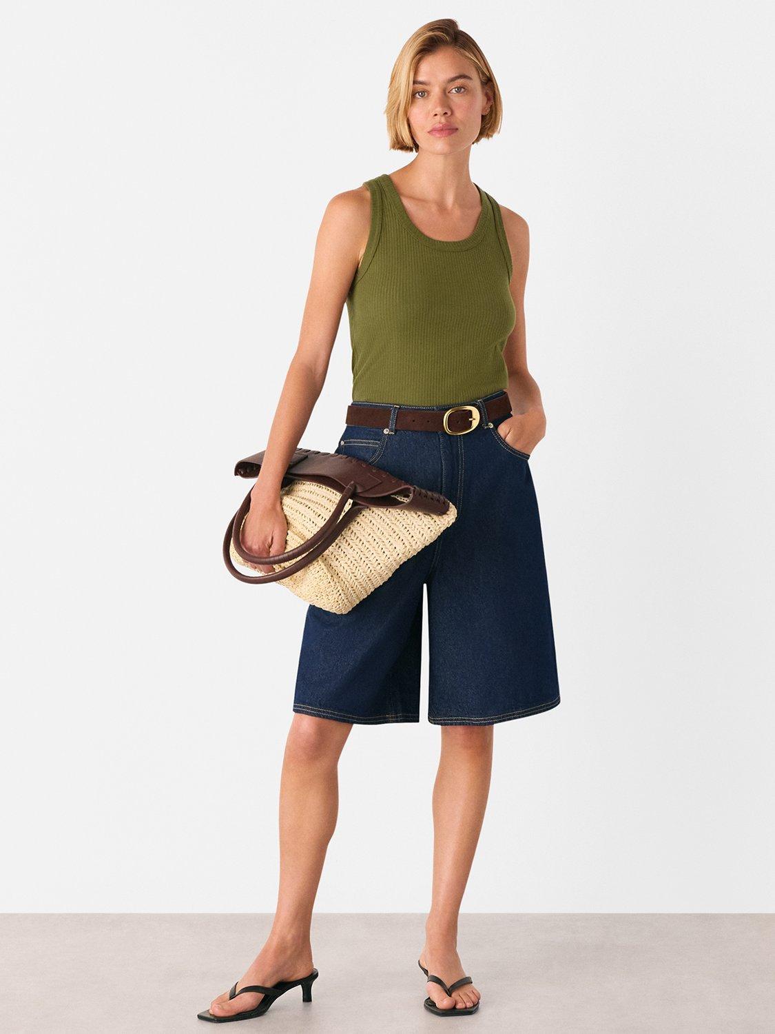 Product image 3 of 5, which shows Whistles Ultimate Rib Scoop Neck Sleeveless Top, Khaki, XS