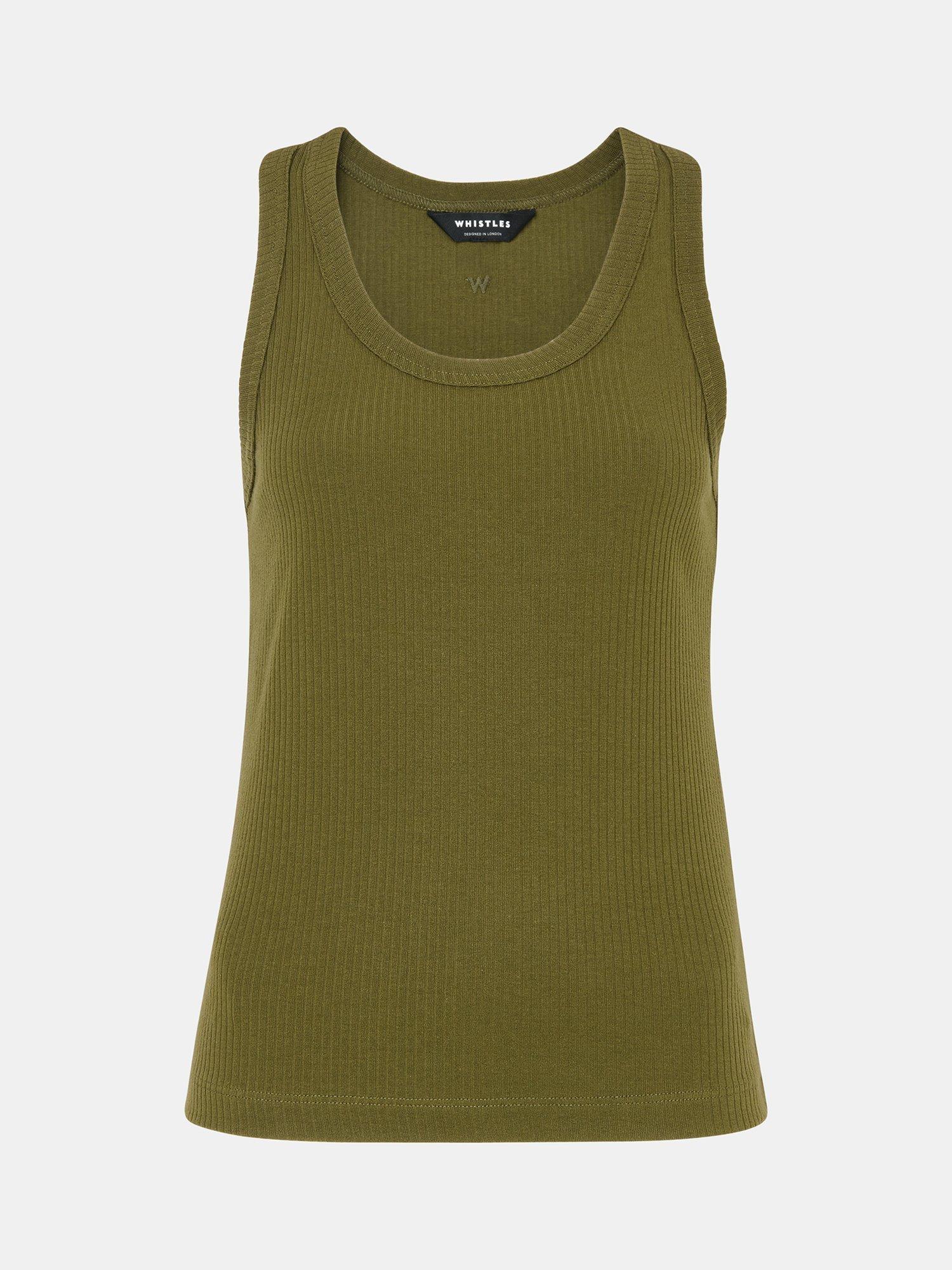 Product image 5 of 5, which shows Whistles Ultimate Rib Scoop Neck Sleeveless Top, Khaki, XS