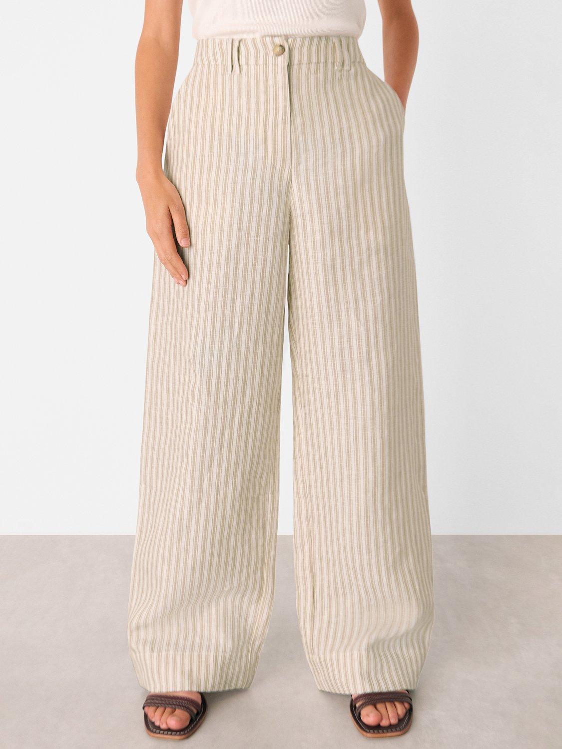 Product image 1 of 5, which shows Whistles Stripe Pure Linen Trousers, Neutral, 6