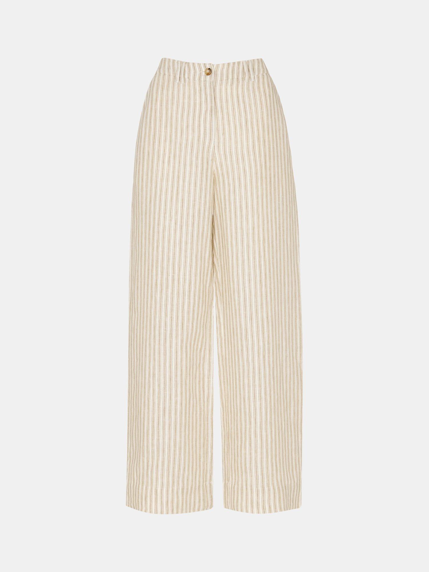 Product image 5 of 5, which shows Whistles Stripe Pure Linen Trousers, Neutral, 6