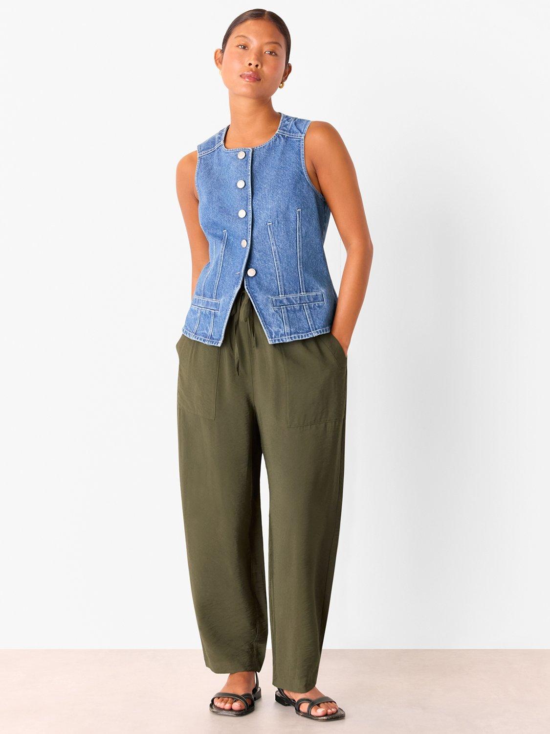 Product image 3 of 5, which shows Whistles Petite Tie Waist Trousers, Khaki, 6