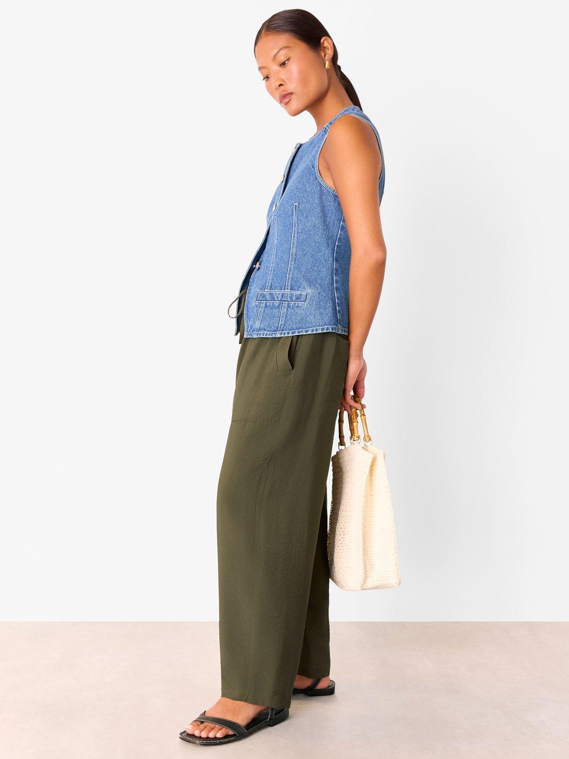 Product image 4 of 5, which shows Whistles Petite Tie Waist Trousers, Khaki, 6