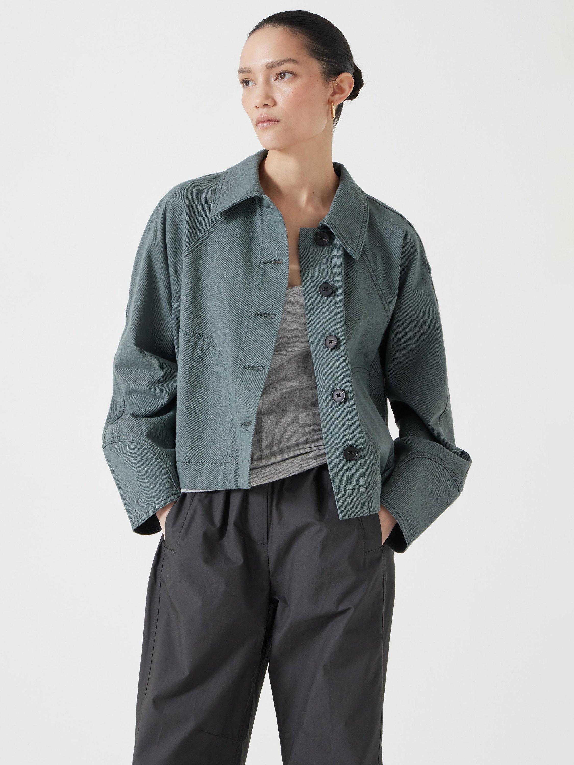 Product image 1 of 5, which shows HUSH Barrel Sleeve Swing Jacket, Sage Green, S-M