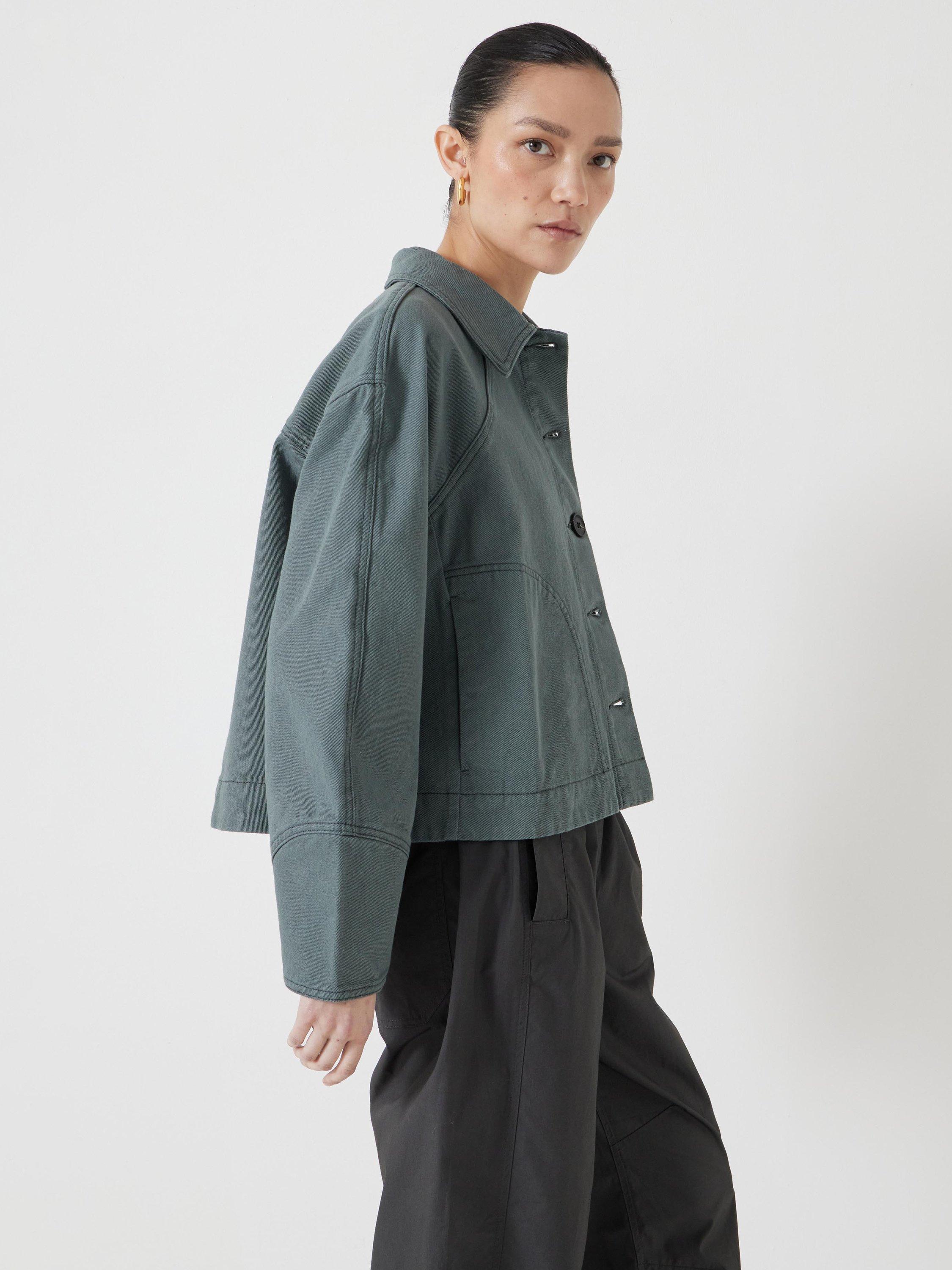 Product image 4 of 5, which shows HUSH Barrel Sleeve Swing Jacket, Sage Green, S-M
