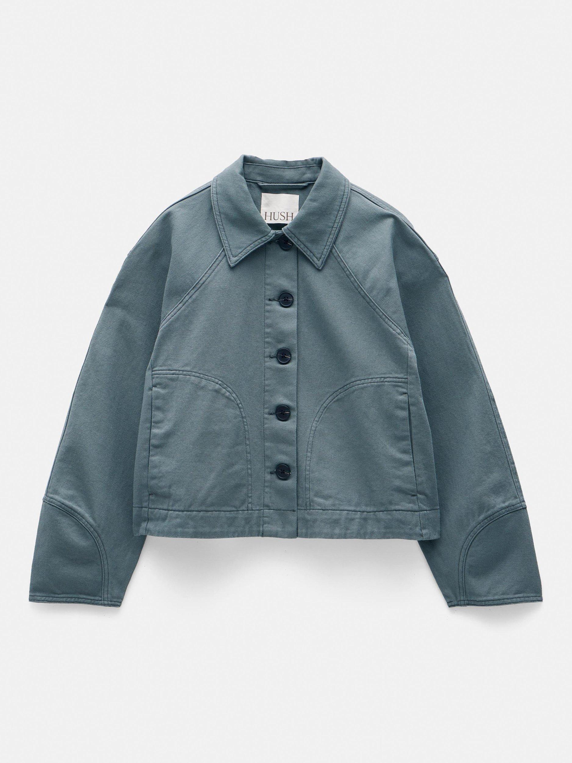 Product image 5 of 5, which shows HUSH Barrel Sleeve Swing Jacket, Sage Green, S-M
