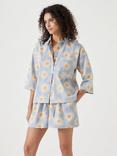 HUSH Sun Sateen Shorty Pyjama Set, Blue/Multi, Blue/Multi