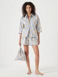 HUSH Sun Sateen Shorty Pyjama Set, Blue/Multi, Blue/Multi