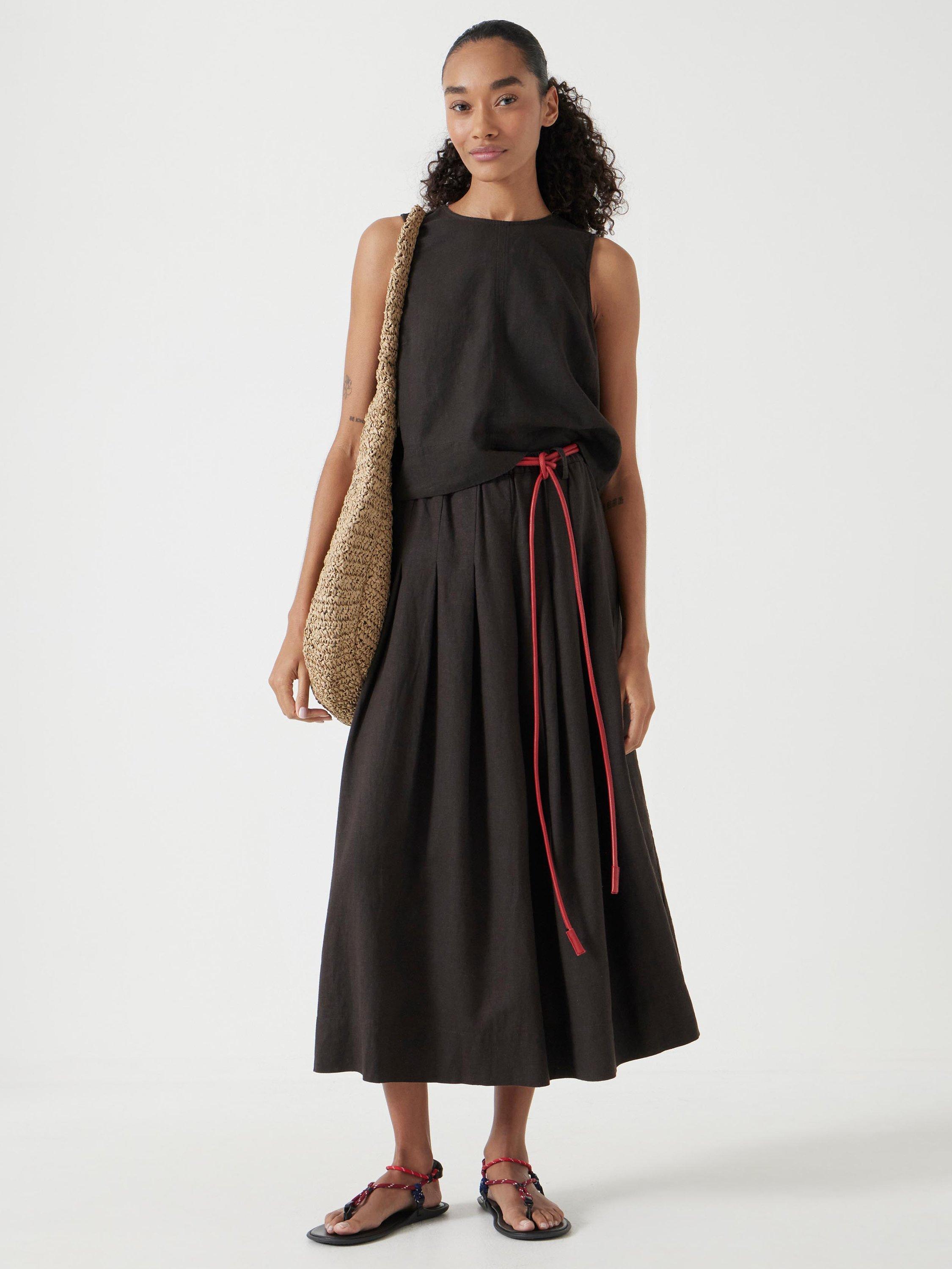 Product image 1 of 5, which shows HUSH Ivy Linen Blend Pleated Skirt, Dark Brown, 4