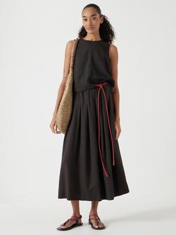 HUSH Ivy Linen Blend Pleated Skirt, Dark Brown