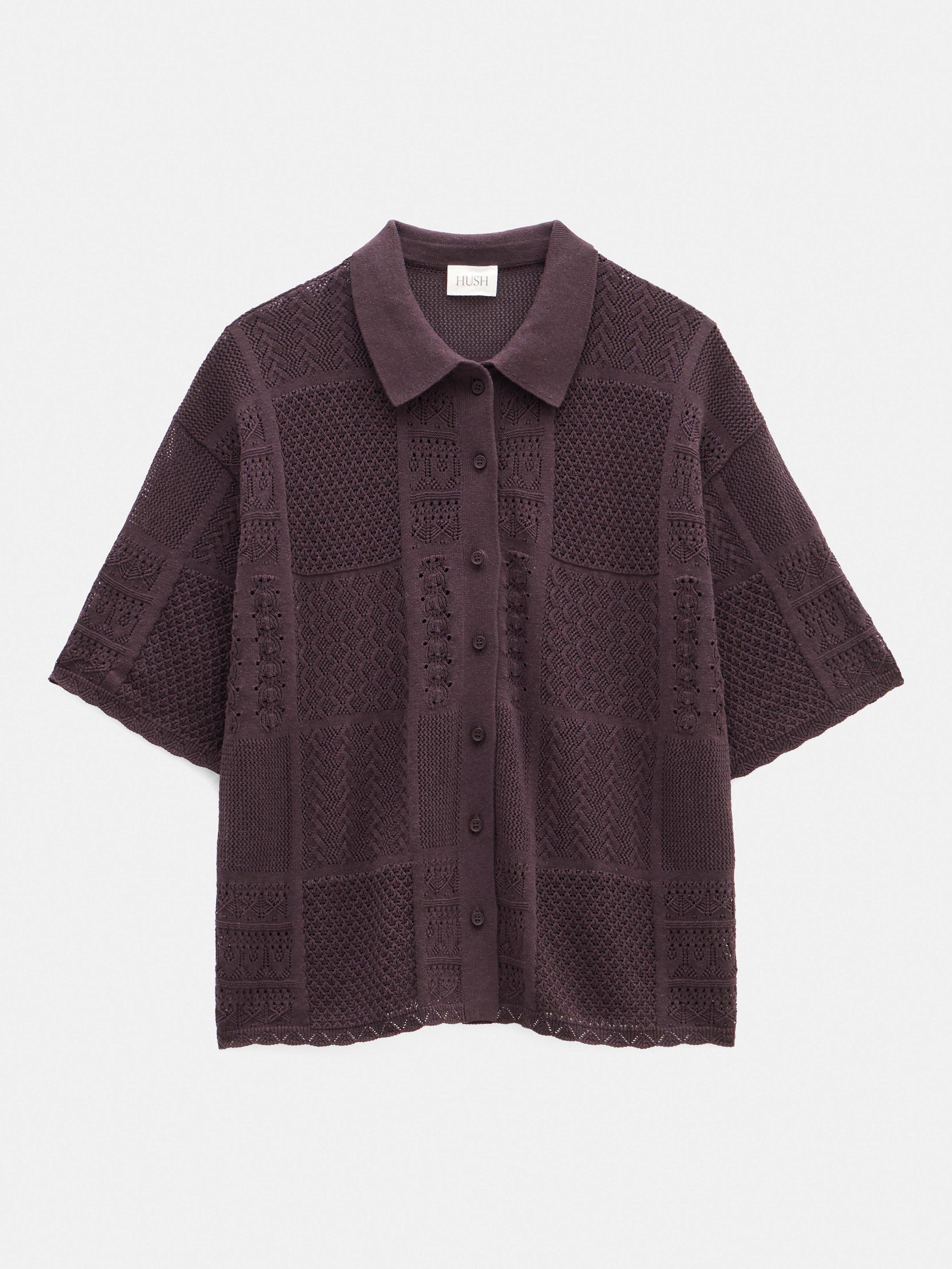 Product image 5 of 5, which shows HUSH Stitch Textured Collar Top, Chocolate Torte, XS-S