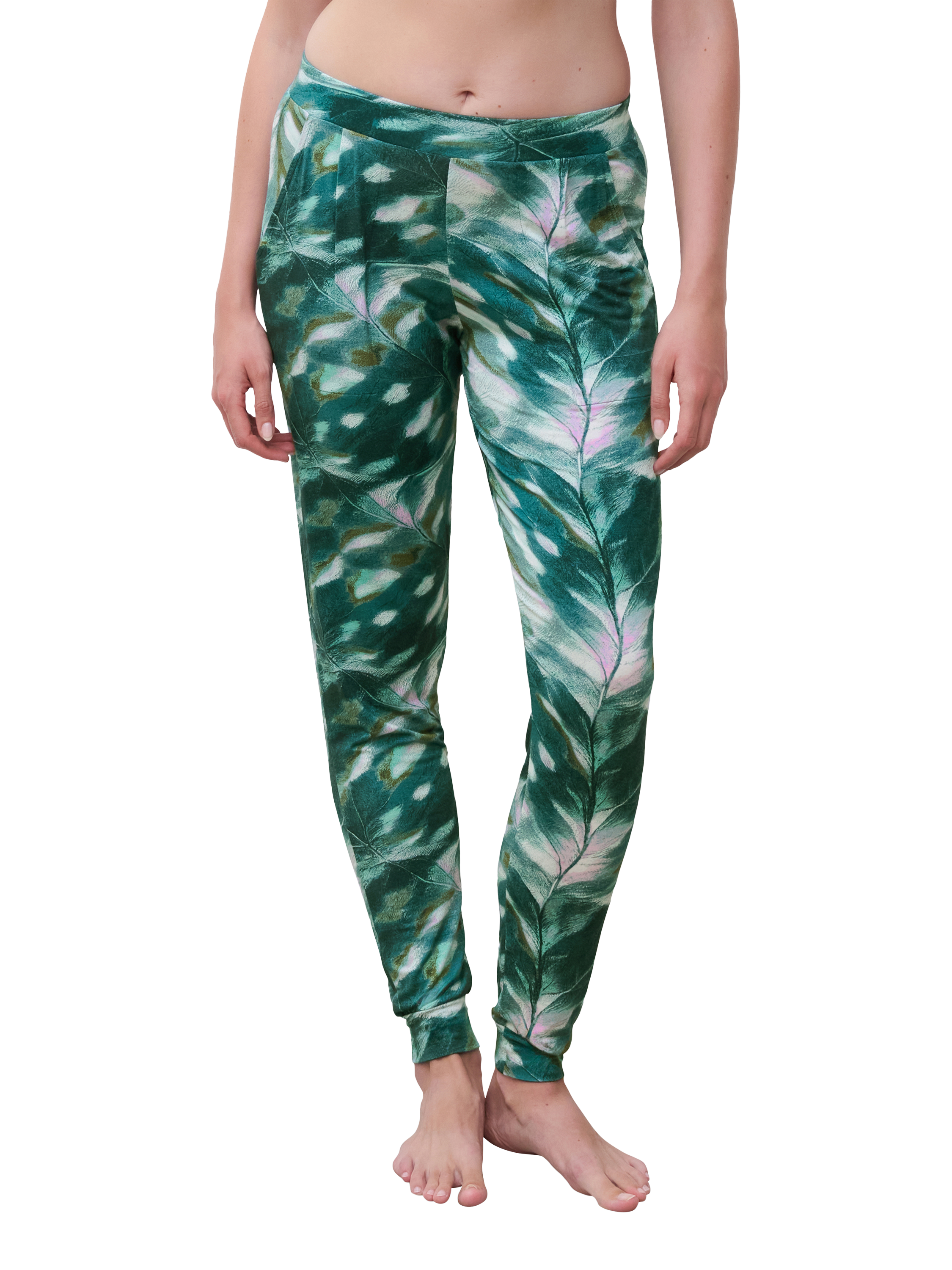 Product image 1 of 4, which shows Femilet Yara Leaves Pyjama Bottoms, Green/Multi, XS