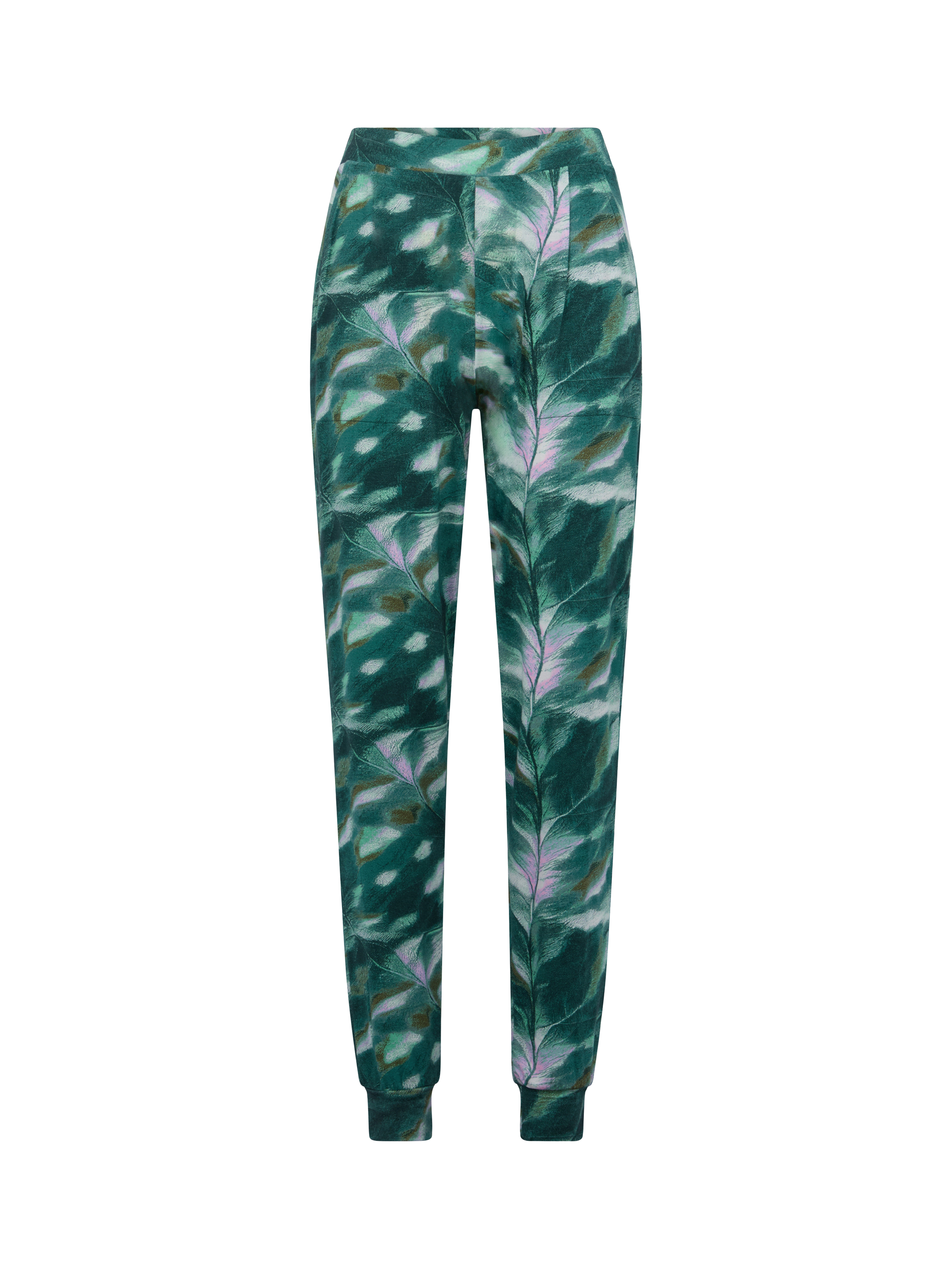 Product image 4 of 4, which shows Femilet Yara Leaves Pyjama Bottoms, Green/Multi, XS