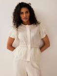 Mint Velvet Neutral Stripe Puff Sleeve Peplum Top