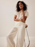 Mint Velvet Neutral Stripe Puff Sleeve Peplum Top