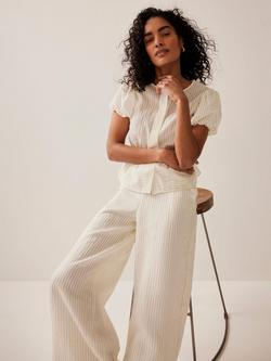 Mint Velvet Neutral Stripe Puff Sleeve Peplum Top - view 2, Cream