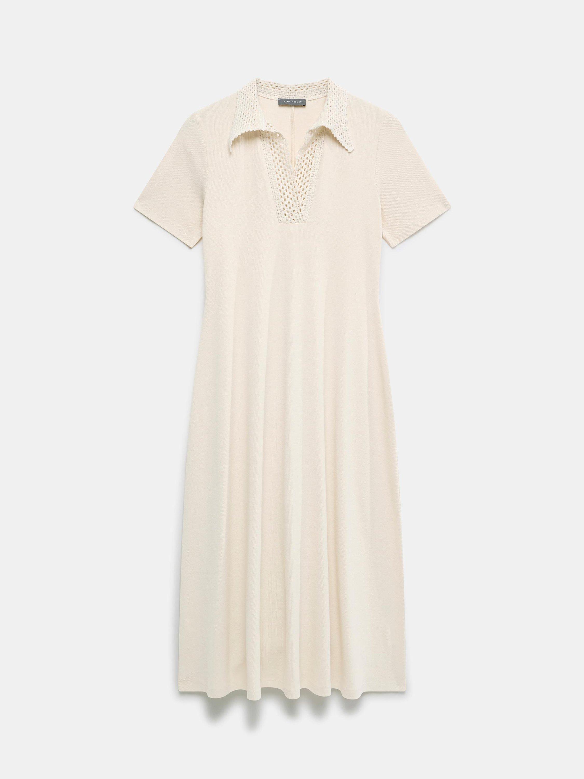 Product image 6 of 7, which shows Mint Velvet Crochet Collar Midi Dress, Natural, XS
