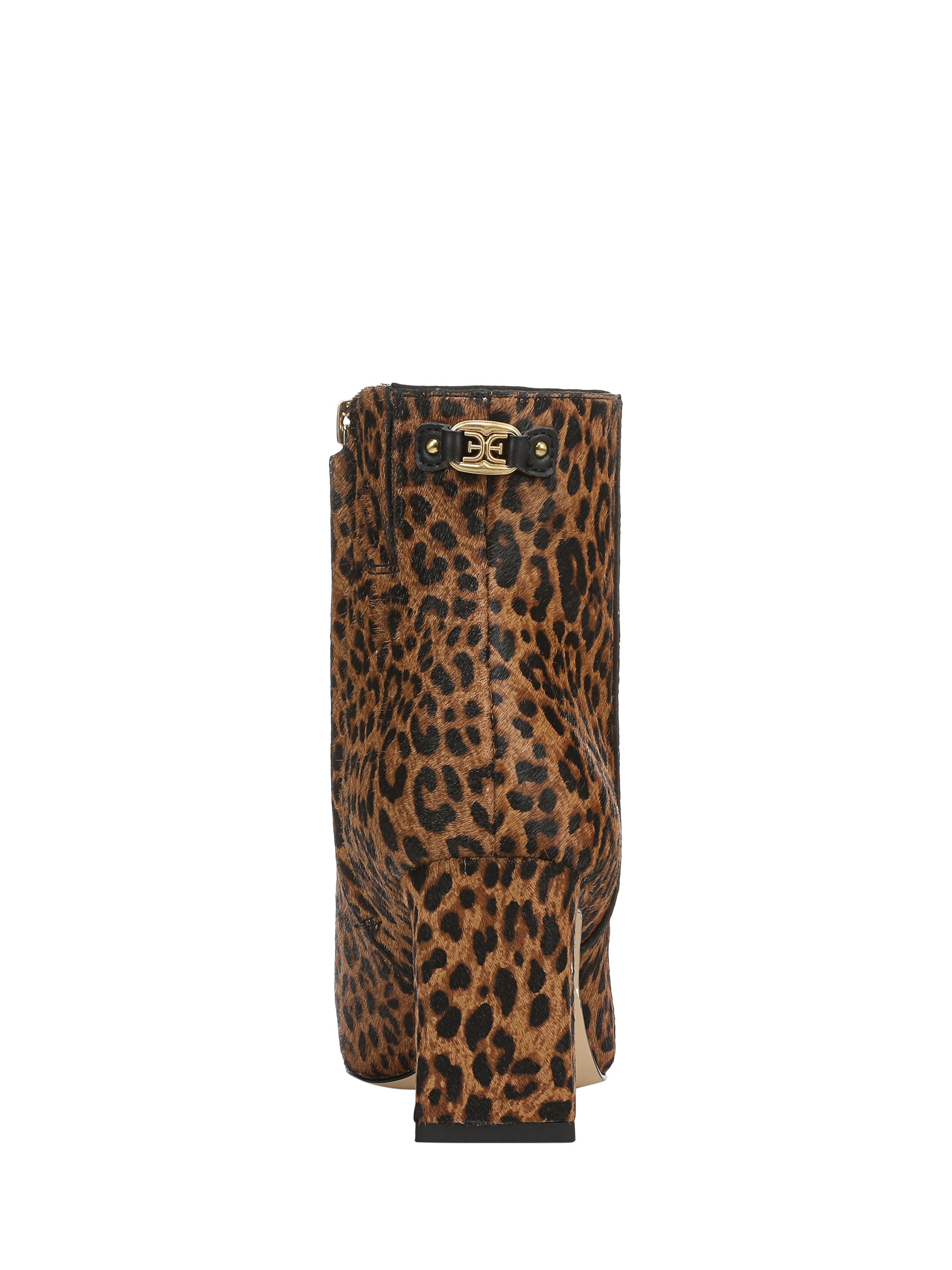 Product image 3 of 6, which shows Sam Edelman Saige Leather Leopard Print Stiletto Heel Ankle Boots, Granada Tan, 5