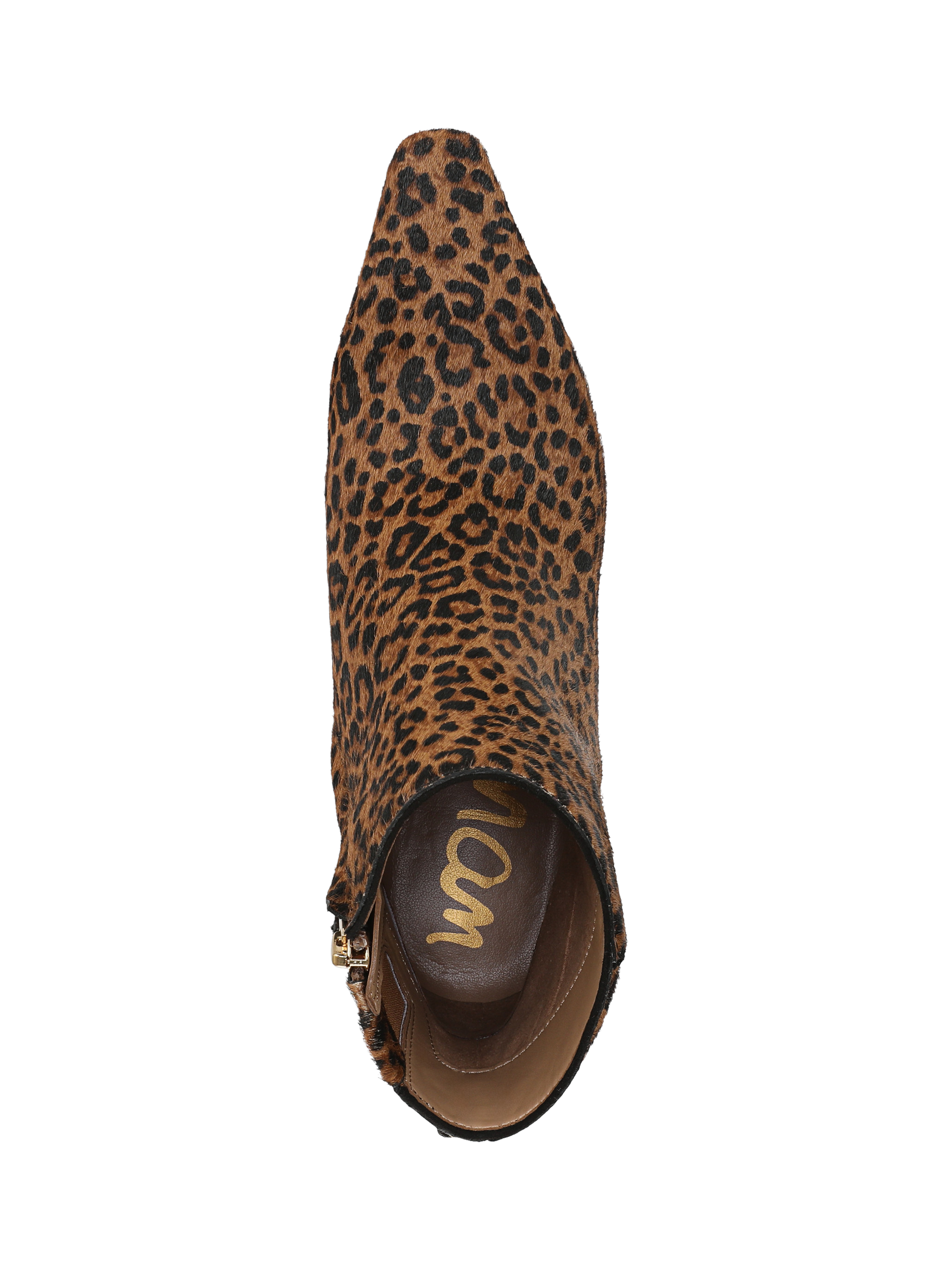Product image 5 of 6, which shows Sam Edelman Saige Leather Leopard Print Stiletto Heel Ankle Boots, Granada Tan, 5