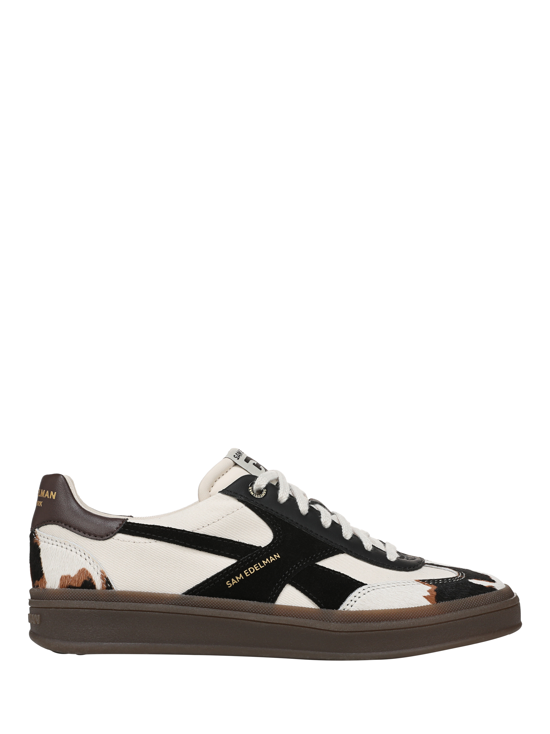 Product image 1 of 6, which shows Sam Edelman Athlea Leather Animal Print Trainers, White/Multi, 4