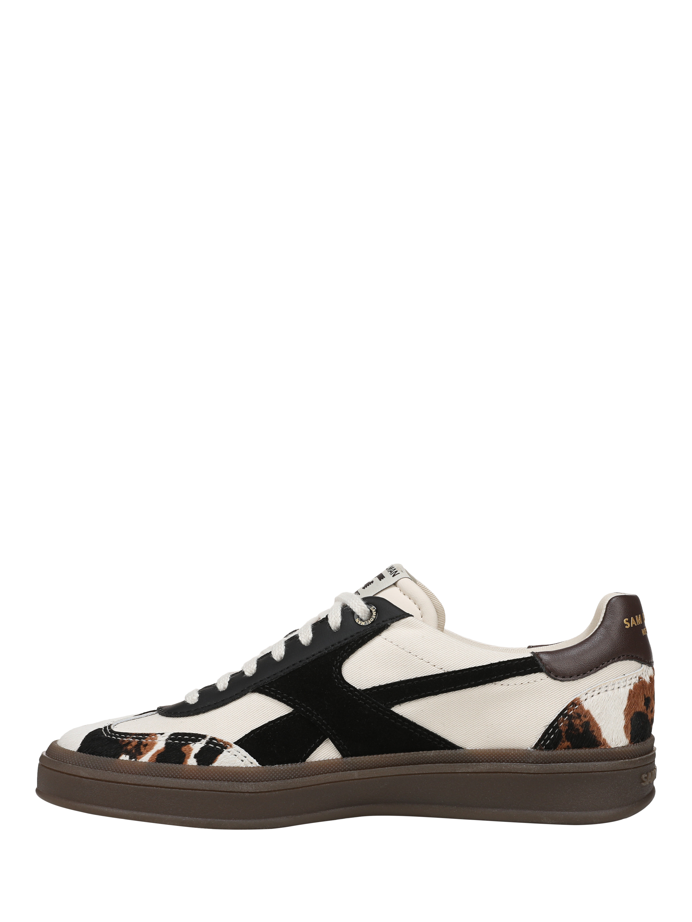 Product image 2 of 6, which shows Sam Edelman Athlea Leather Animal Print Trainers, White/Multi, 4
