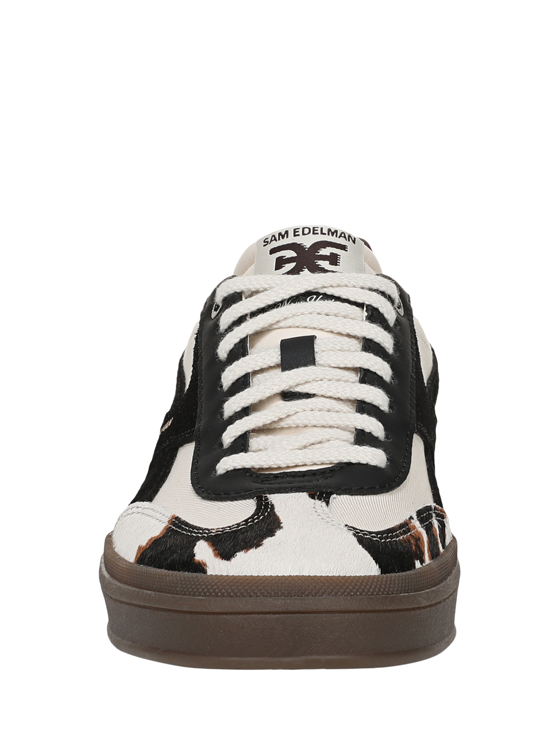 Product image 3 of 6, which shows Sam Edelman Athlea Leather Animal Print Trainers, White/Multi, 4