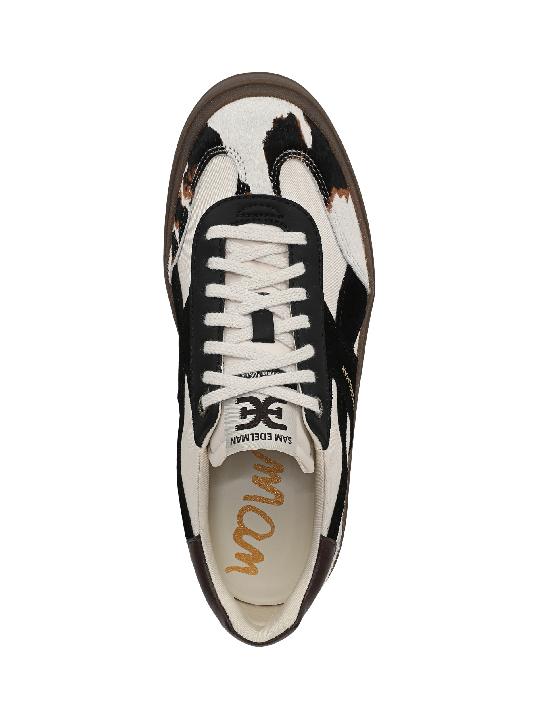 Product image 5 of 6, which shows Sam Edelman Athlea Leather Animal Print Trainers, White/Multi, 4
