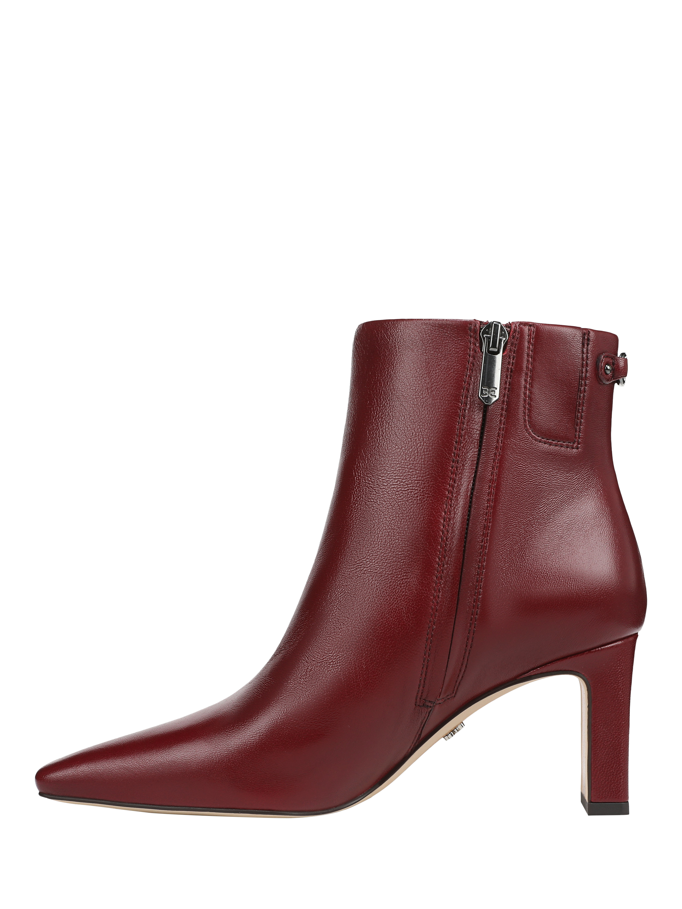 Product image 2 of 6, which shows Sam Edelman Saige Leather Block Heel Ankle Boots, French Merlot, 6
