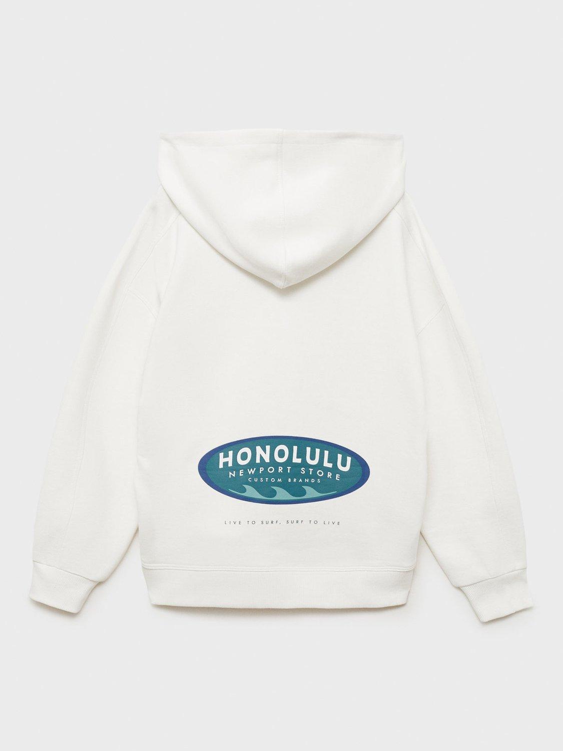 Product image 4 of 7, which shows Mango Kids' Honolulu Cotton Hoodie, Natural White, 11-12 yrs