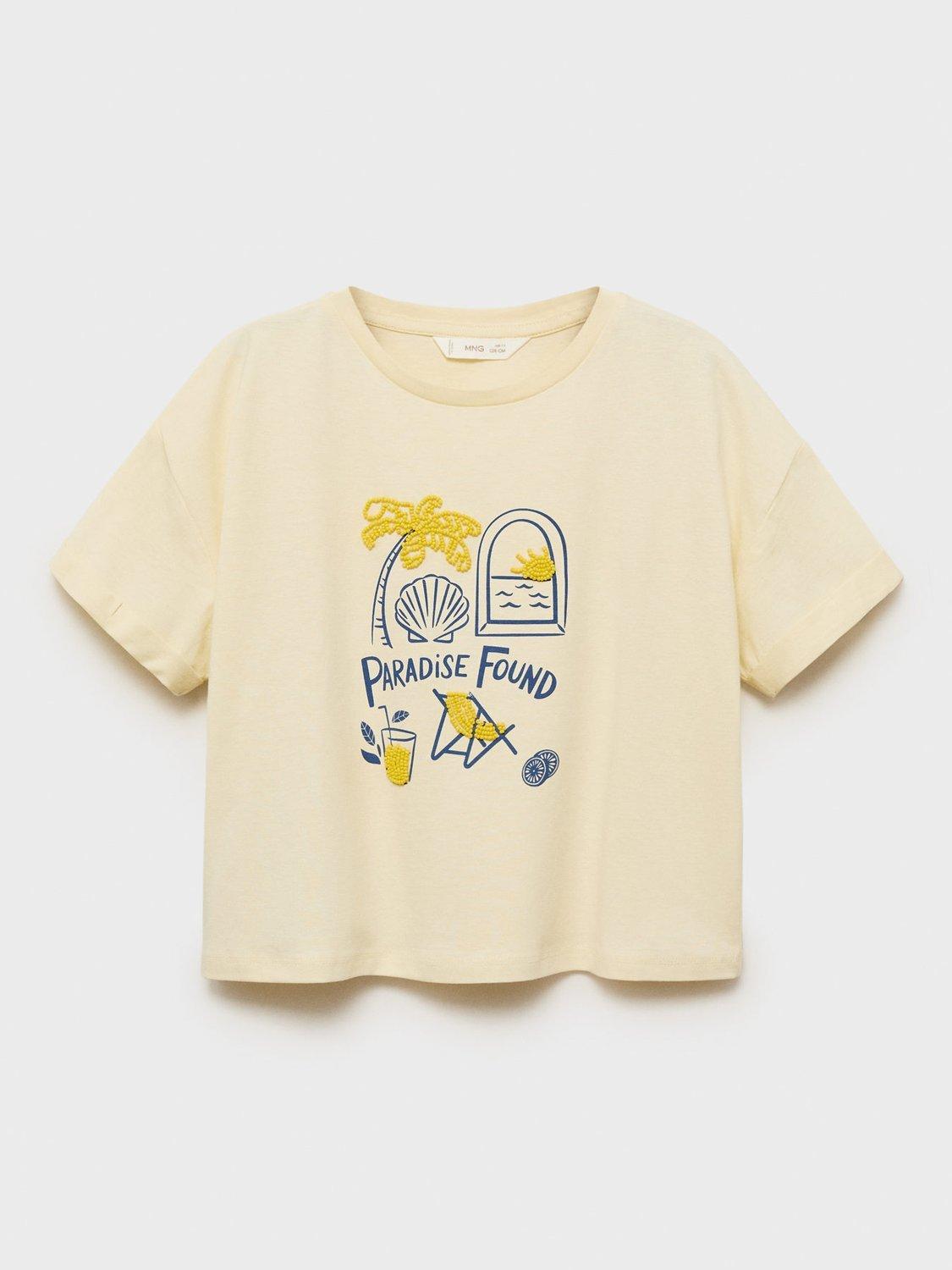 Product image 1 of 4, which shows Mango Kids' Paradise Cotton T-Shirt, Yellow, 11-12 years