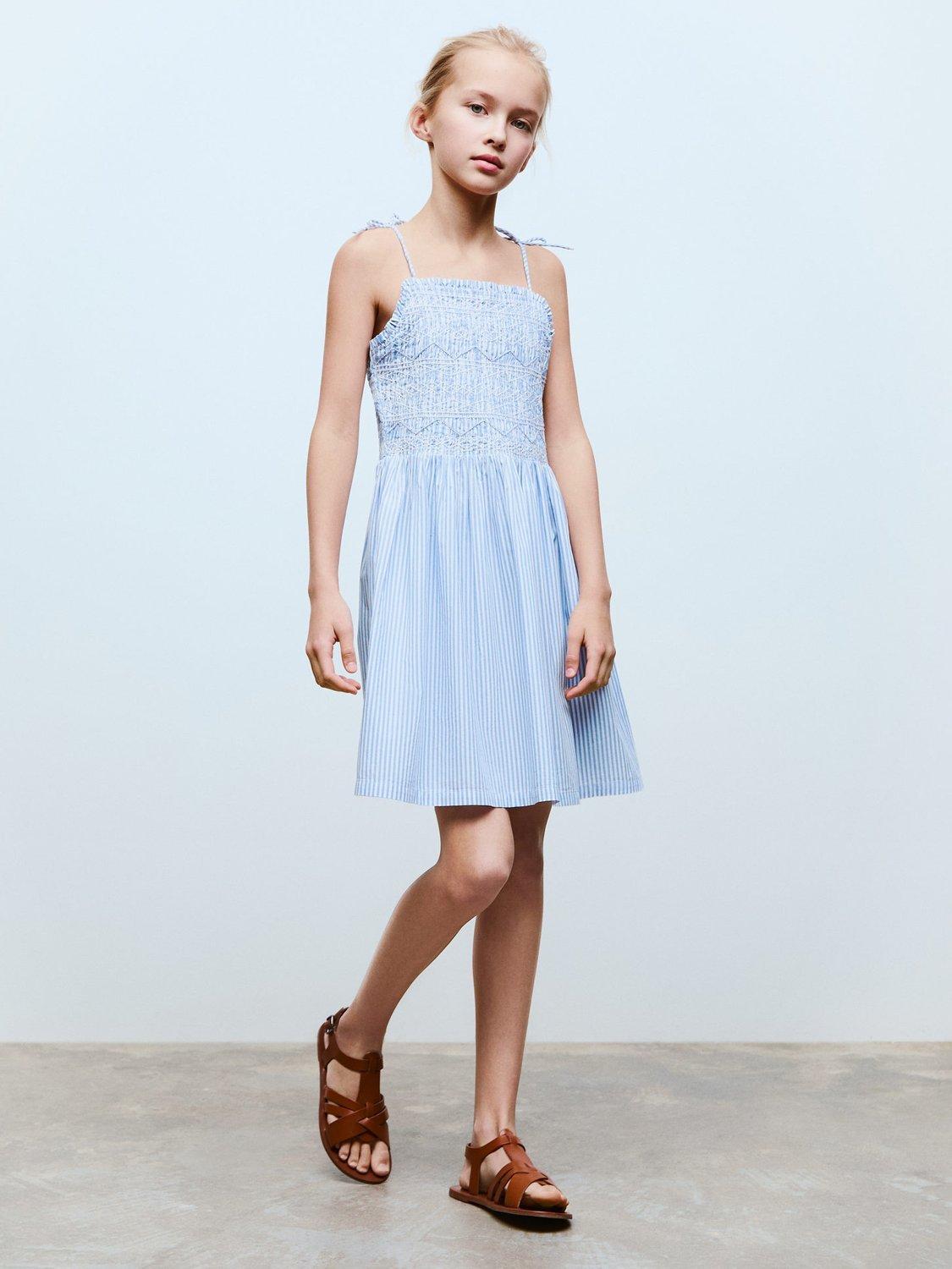 Product image 1 of 7, which shows Mango Kids' Martina Cotton Dress, Medium Blue, 13-14 yrs
