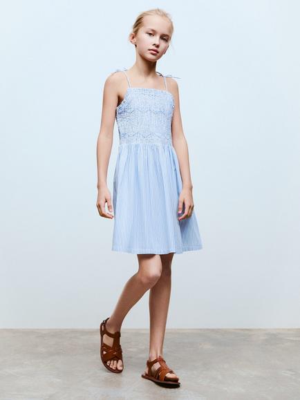 Mango Kids' Martina Cotton Dress, Medium Blue, Medium Blue